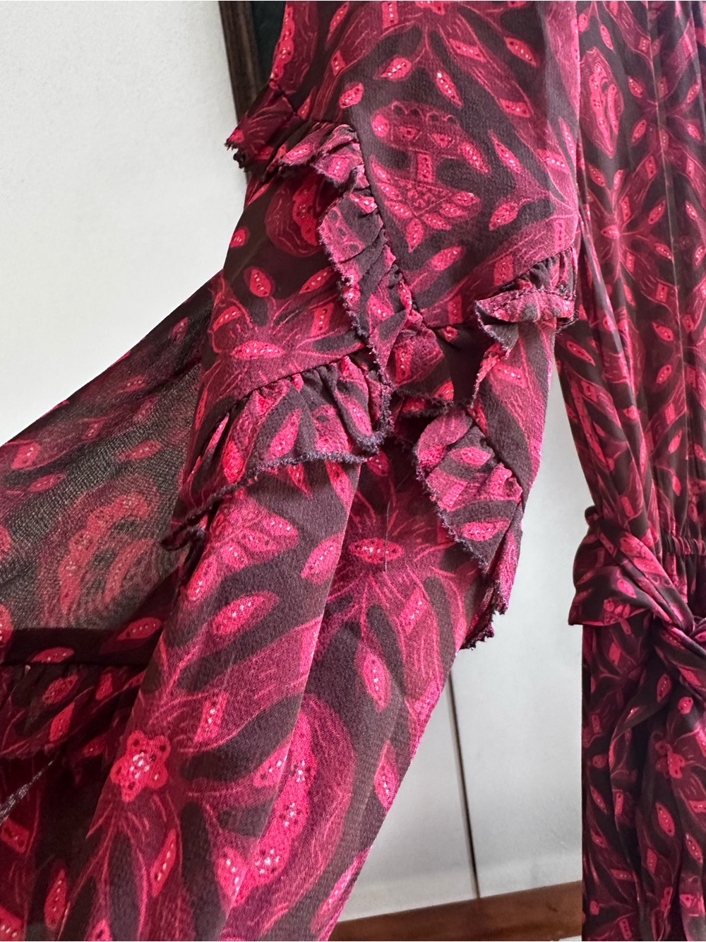 Ulla Johnson Aliya Silk Midi Dress 0 Fuchsia Floral Belted Wedding Guest - Picture 11 of 13